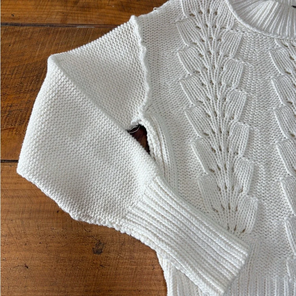 Free People Womens Bell Song Cream Cable Knit Long Sleeve Pullover Sweater XS